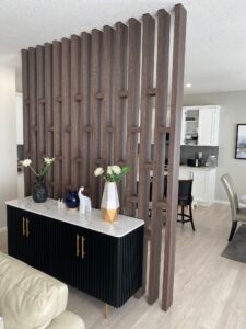 Natural oak wall paneling installation at Stoney Nakoda Resort event center Calgary