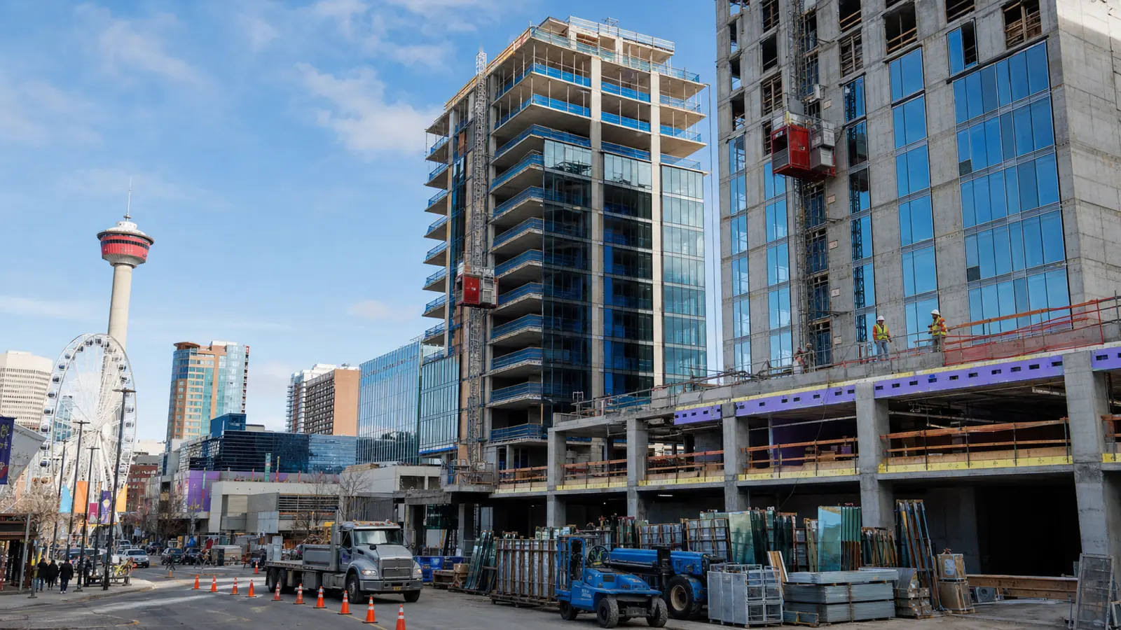 Editorial visualization of new hotel construction beside Calgary’s entertainment district.