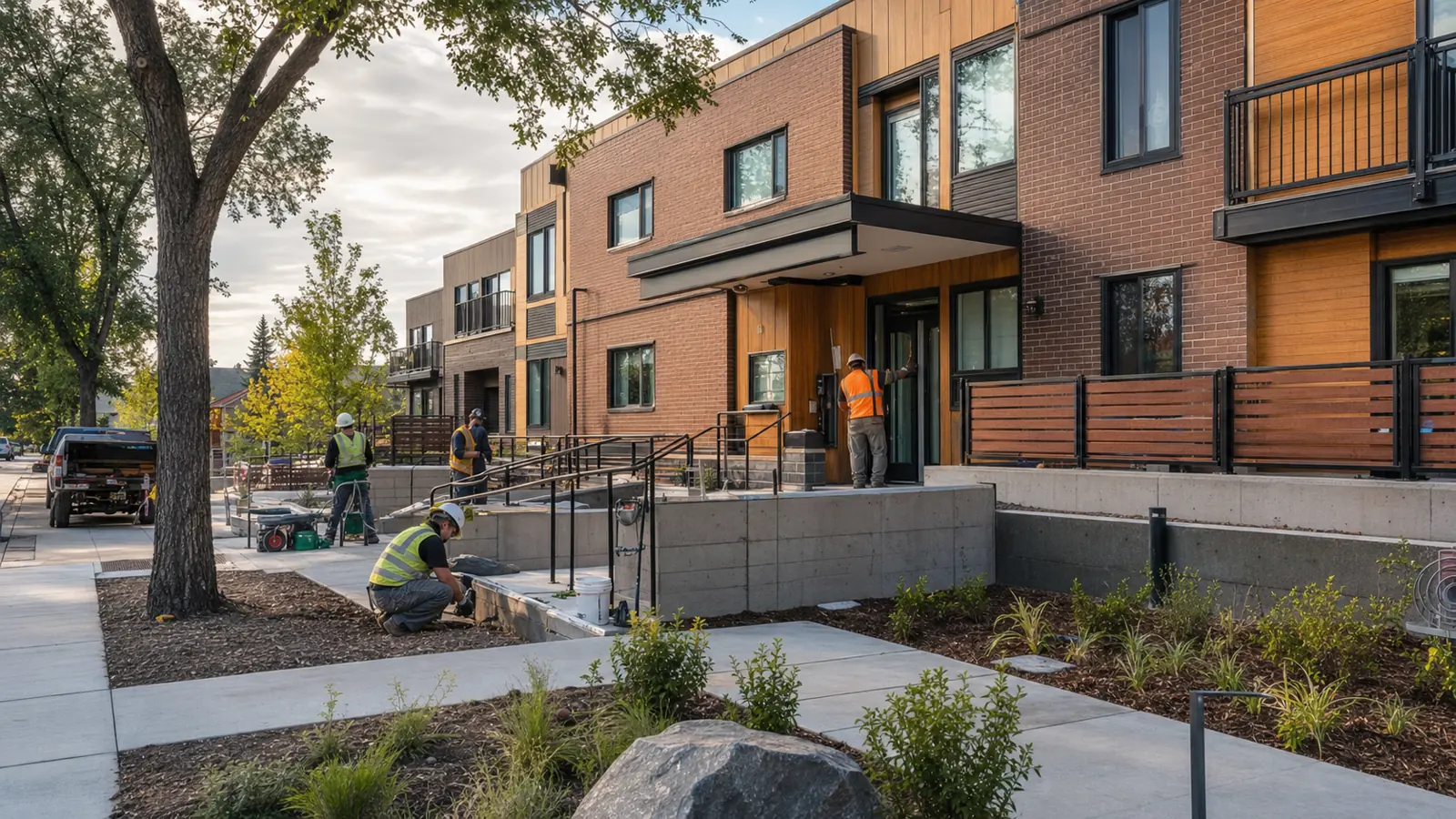Editorial illustration: A Calgary mixed-income housing project nearing delivery.