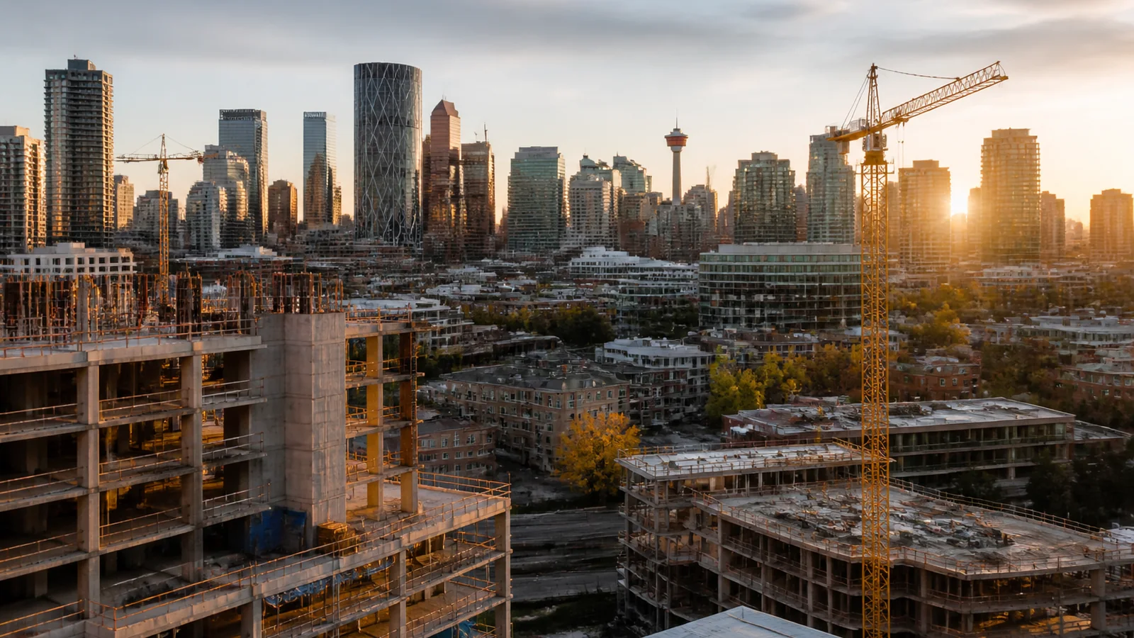 Calgary skyline and active construction pipeline